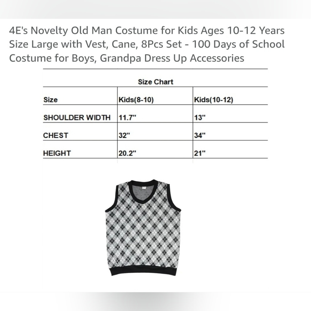 4 E's Novelty Classic Grandpa Costume Set for Kids Size Large 100 Day Costume - Picture 5 of 8